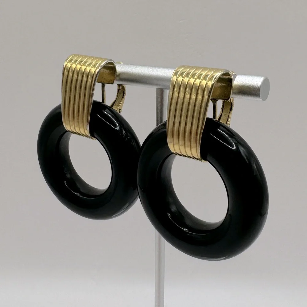 NAPIER Vintage Black & Gold Door Knocker Earrings - Picture 3 of 13